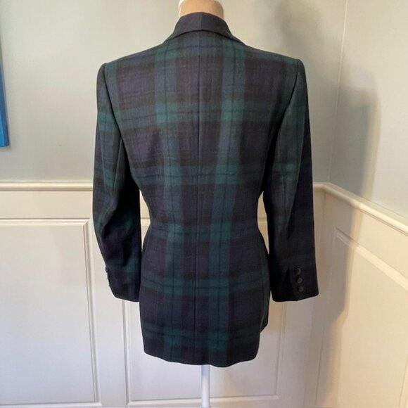 Vintage Tartan100% Wool Black Watch Plaid Double Breasted Blazer Jacket 8 - Picture 7 of 11